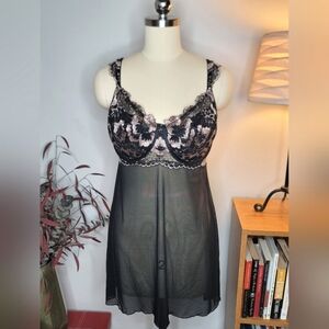 Auden Babydoll Lingerie Mesh Lace Black Size Large
